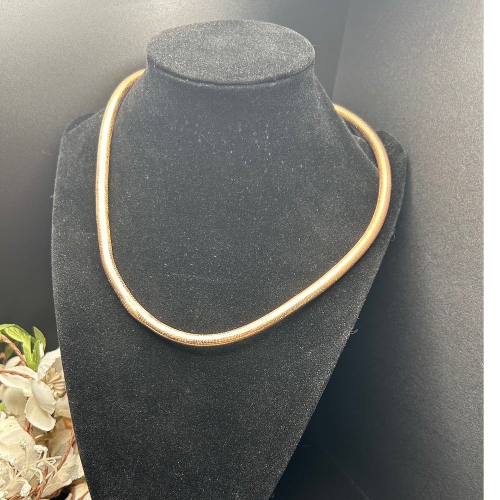 Vintage Milor Italy Bronze Omega Snake Chain Collar Necklace Gold Tone Choker
